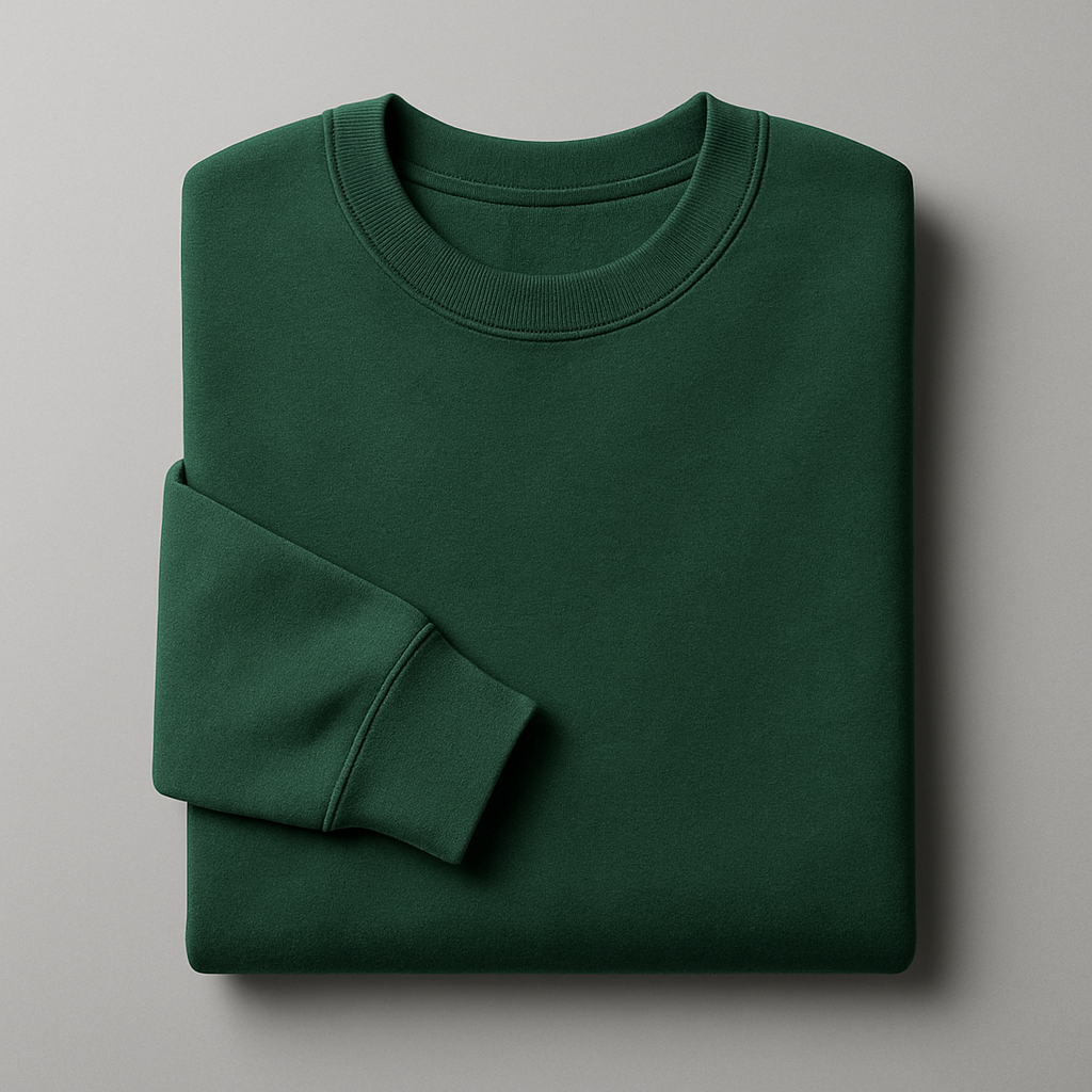 Folded forest-green crewneck sweatshirt
